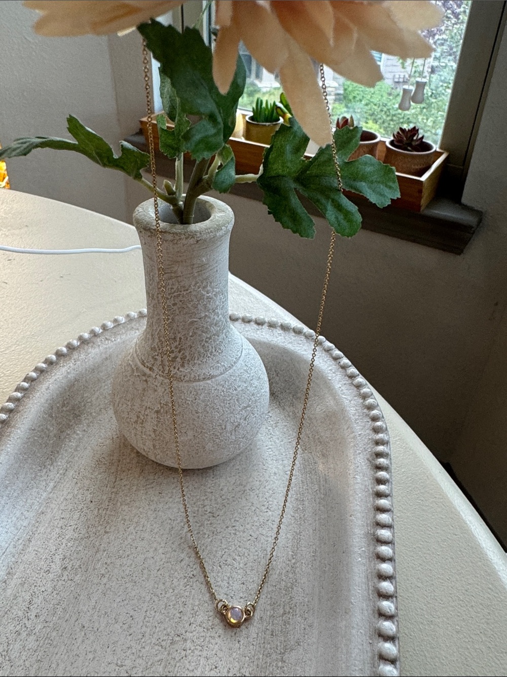 Delicate Gold Necklace with Opal Stone Pendant